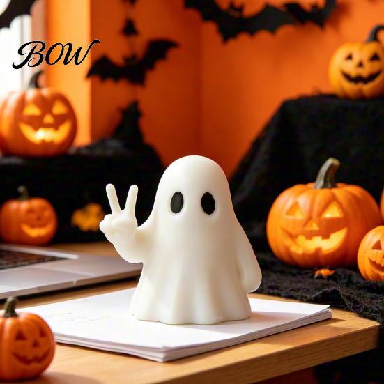 Durable Ghost Figurine for Shelf Halloween with Peace Sign, Spooky White Whimsical Statue Statue, Cute Tabletop Ornament Shelf, Party Gift Ornaments