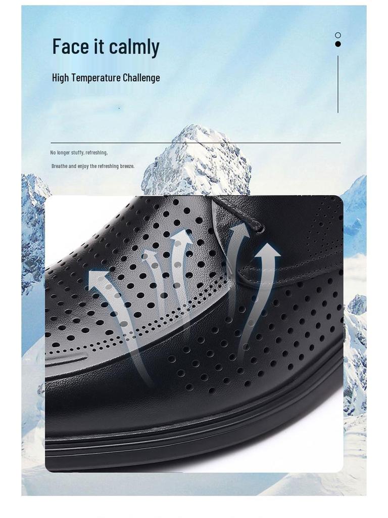 Men's Genuine Leather Breathable Formal Shoes – Top Layer Cowhide, Pointed Toe, Hollow Design, High-End Casual Style