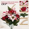 Evergreen Decorative Shrubs Artificial Poinsettia Flowers, Christmas Fake Floral Berry Centerpiece, Fade-Resistant Maintenance Free Home Decor Red And