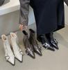 Fashion Fashion Belt Buckle Designer Pointed Toe Women Ankle Boots Fashion Thick Heel Slimming Short Booties Autumn Winter Female Shoes