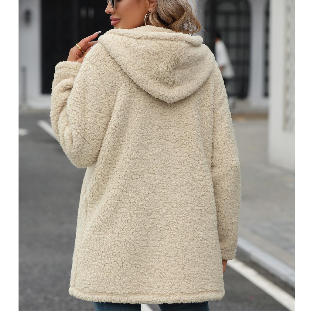 Женская свободная куртка с капюшоном из толстого плюша на молнии в стиле пэчворк на осень и зиму