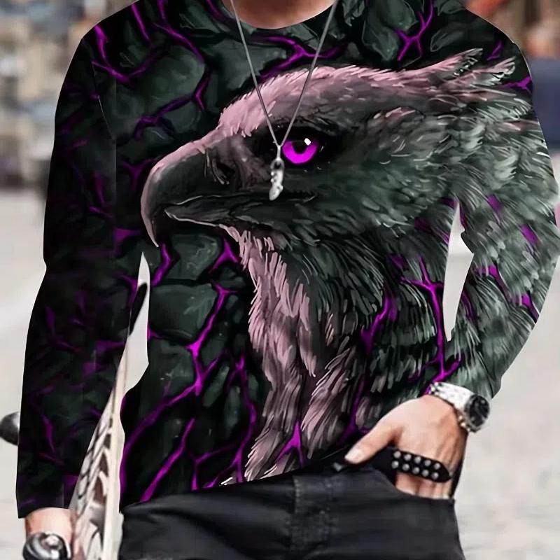 Fashion Eagle 3D Digital Printing Men's Casual Comfortable Long Sleeve T Shirt Fall Men's Patterned Clothing Tops Men's Gifts