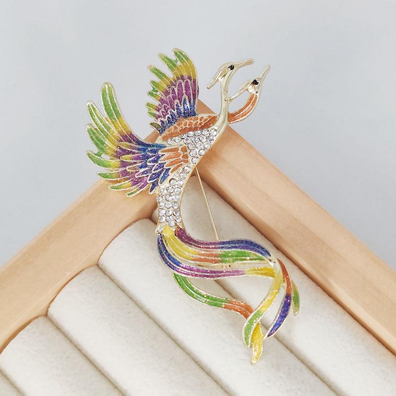 Multicolor Crystal Phoenix Brooch Pin For Women Men Enamel Flying Beauty Bird Party Office Accessories Gifts