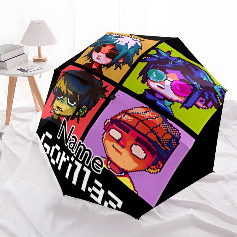 1PC Gorillaz Artwork Custom Name Automatic Open/Close, 8-Rib Durable Frame Compact Travel Umbrella for Men & Women D1222030