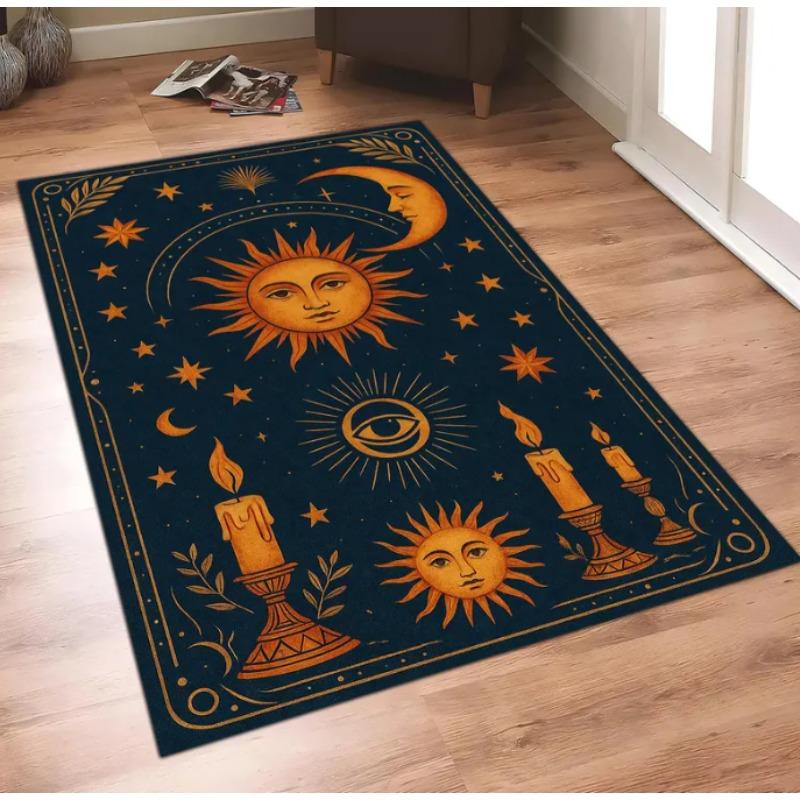 Ковер 'Солнце и Луна' Готические Мистические Коврики со Звездами и Свечами Колдовской Ковер Вдохновленный Космической Астрологией Обладающий Эстетической Привлекательностью
