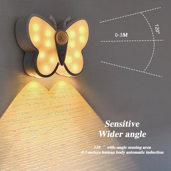 Светодиодный ночник-бабочка с регулируемой яркостью, USB-зарядка, беспроводной датчик движения, ночник