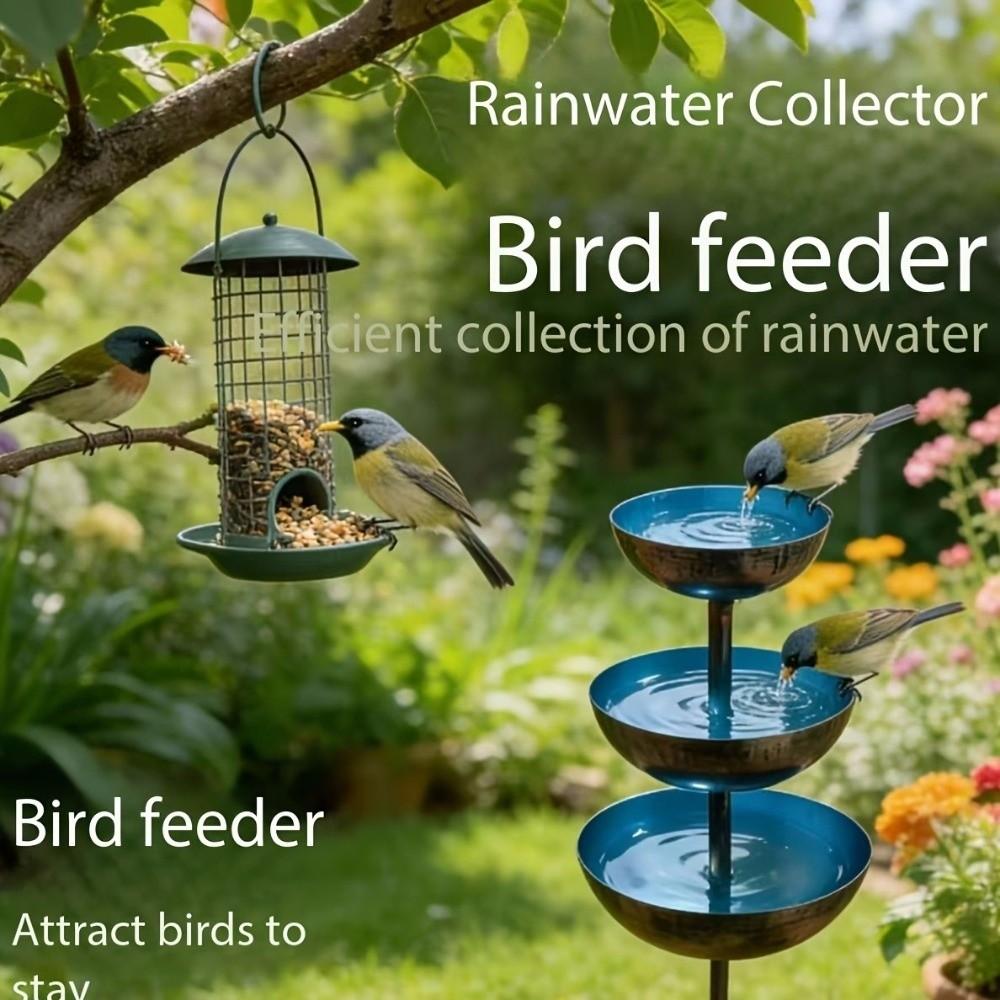 Handmade 3-Tiered Bird Bath Three-layer Bowl Bird Water Bowls Birdbath Stand Patio