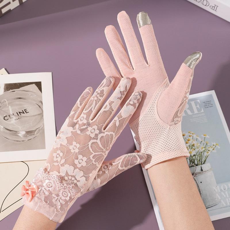 Новые солнцезащитные перчатки женские весенне-летние для улицы, для езды, для вождения, кружевные, нескользящие, с бантом