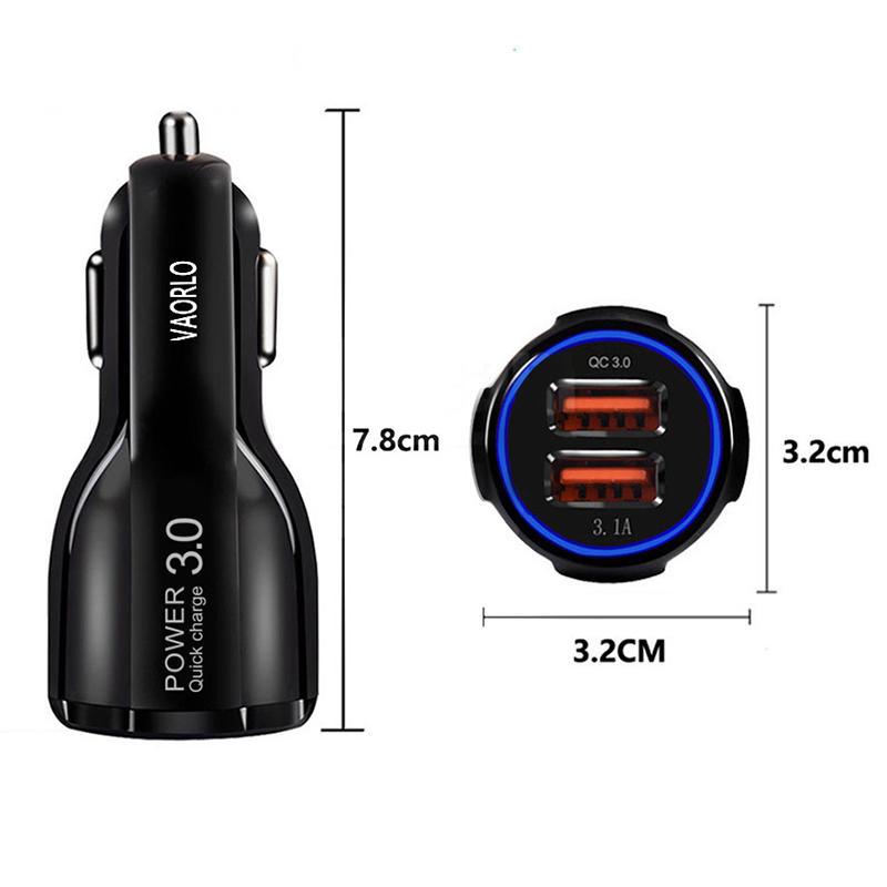 VAORLO Универсальное автомобильное зарядное устройство Quick Charge 3.0, двойной USB-адаптер, светодиодный дисплей, быстрая зарядка для iPhone, Samsung, Huawei, XiaoMi