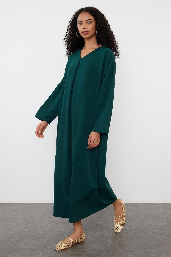 Women's Style Hijab Dress Green Woven Aerobin Dress