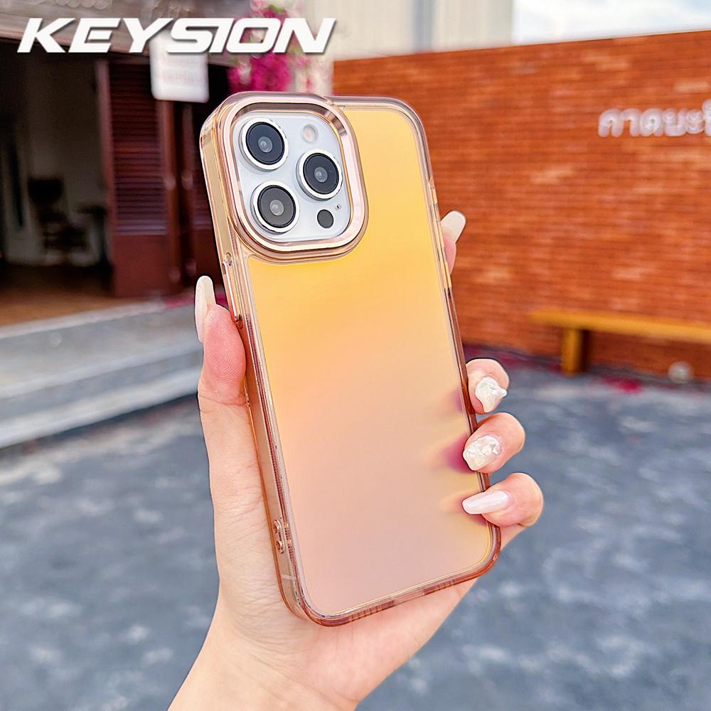 KEYSION Модный цветной лазерный градиентный чехол для телефона iPhone 14 15 Pro Max Мягкий ударопрочный задний чехол из ТПУ+ПК для iPhone 14 15 Plus