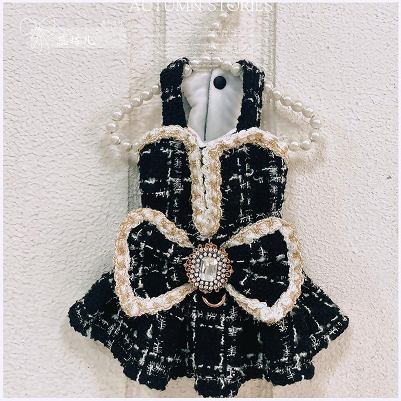 Autumn Winter Luxury Pet Clothing Plush Warm Princess Dress Malzis Yorkshire Puppy Rhinestone Dress Female Dogs Clothes Berets