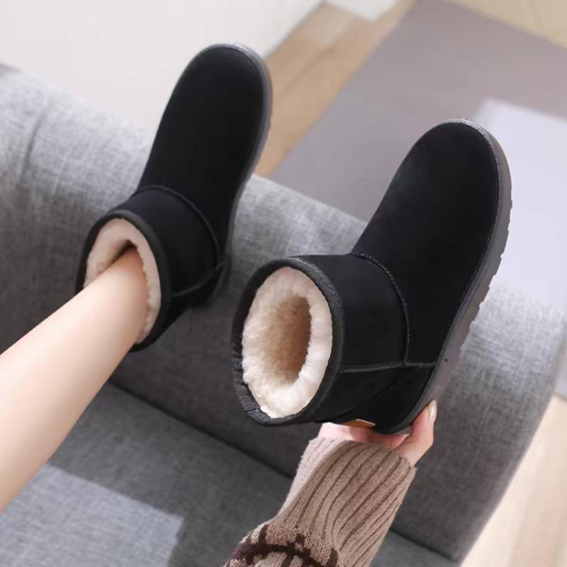 Snow Boots Women's New Winter Fur Integrated Fleece Thickened Warm Snow Cotton Shoes Short Boots