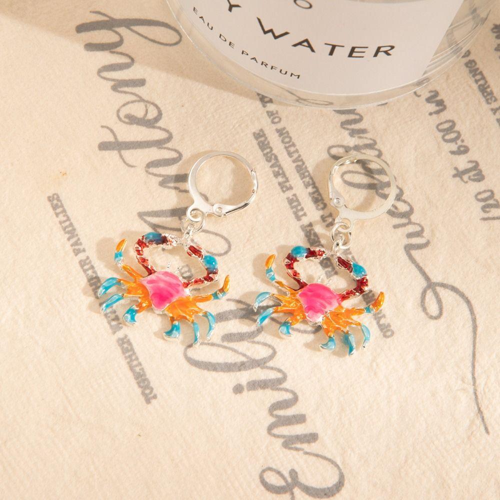 Zinc Zinc Alloy Crab Shape Drop Earrings Ethnic Style Gradient Crab Ear Buckle  Birthday Gift