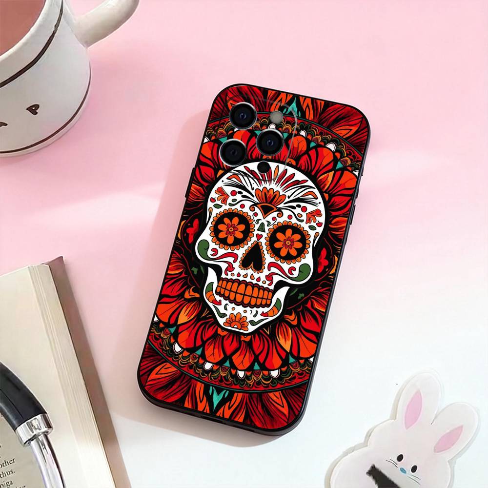 Чехол для телефона 'Мексиканский череп Катрины' для iPhone 17,16,15,14,13,12,11 Plus,Pro Max, Мягкий силиконовый черный чехол