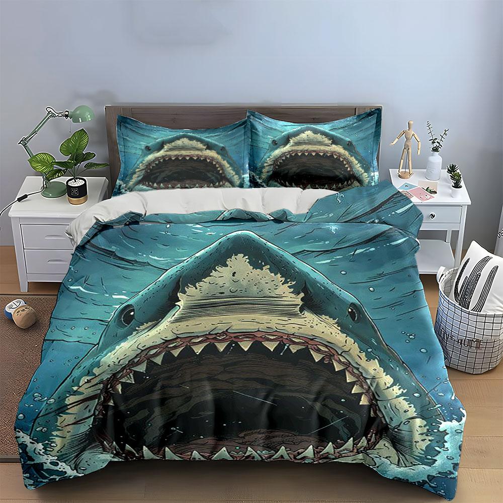 Shark face underwater design. Bedding sets Duvet cover sets Duvet covers Pillowcases(1 * Duvet Cover 2 * Pillowcases, without duvet insert)