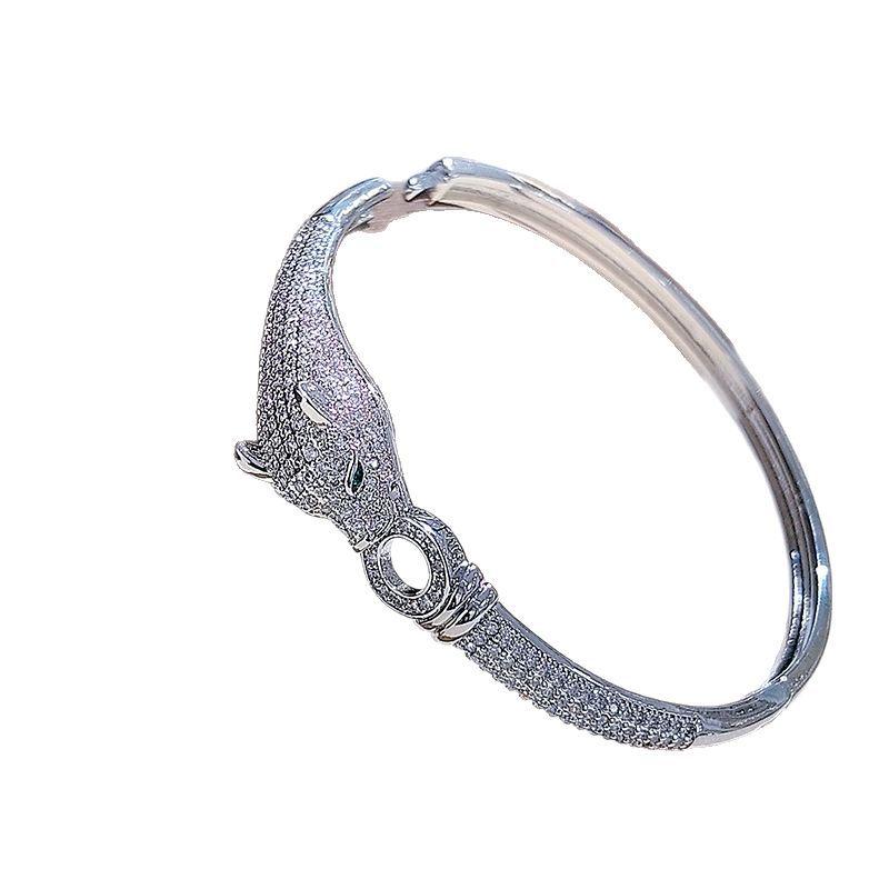 Браслет с гепардом, инкрустированный цирконом, Браслет с головой леопарда, Браслет-змея S-образной формы