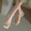 2025 Summer New Simple Square Head Thin Strap Sandals Women's Flat Bottom One Word with Open Toe Roman Shoes Women