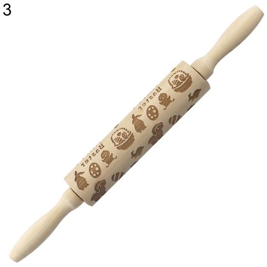 Rolling Pin Labor-saving Wood Flower Pattern Embossing Baking Roller
