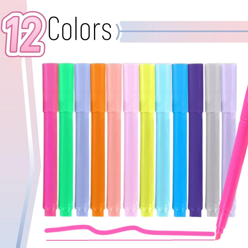 12pcs Fluorescent Highlighters Neon Colors Quick-Drying Chisel Tip Stain-Free Highlighters for School Office Supplies