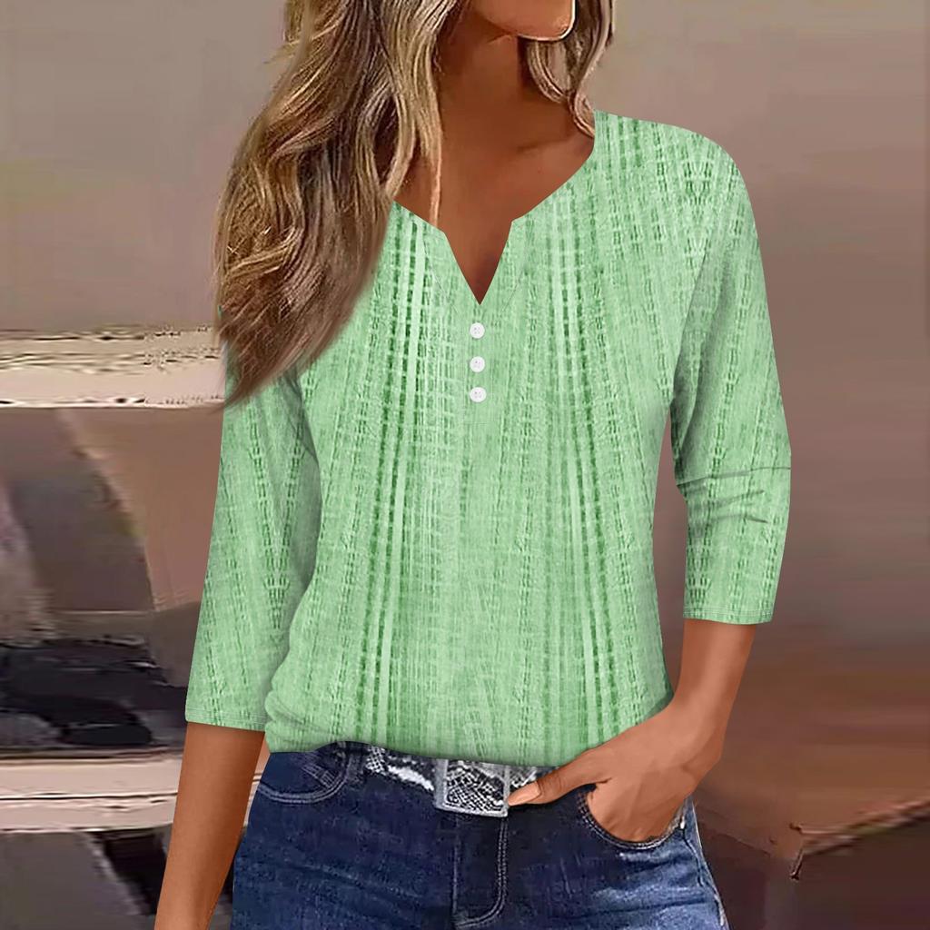Women's T Shirt Tee Print Button 3/4 Sleeve Daily Weekend Fashion Basic V- Neck Regular Top