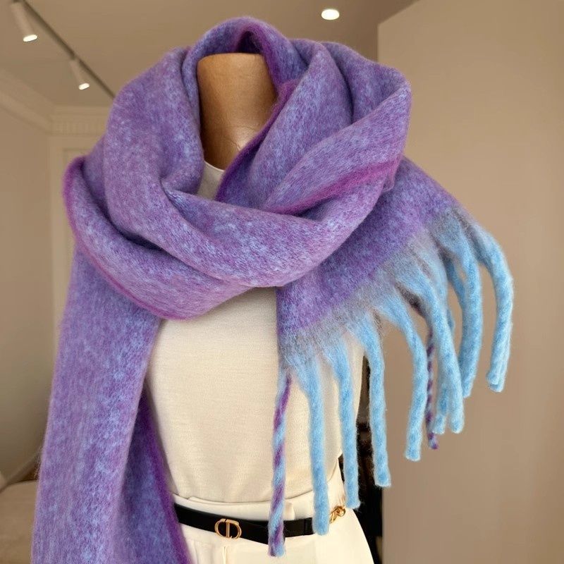 Winter Atmosphere High-End Solid Color Fringed Autumn Winter Warm Thickened Korean Style Scarf Shawl Neck Warmer
