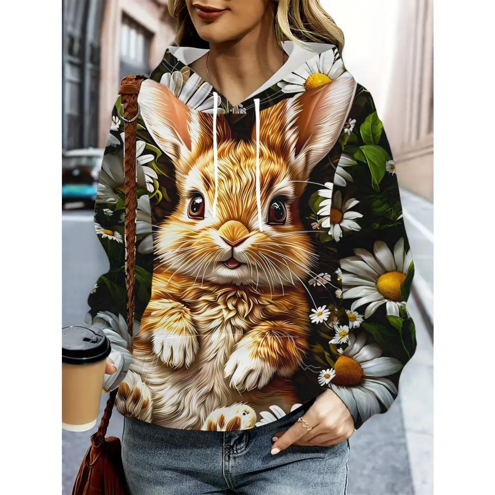 Весенняя толстовка в европейско-американском стиле Винтажный узор с животными Кроликом 3D-печать Толстовка Женская Повседневная Уличная Одежда Свитшот Мужская Одежда Топ