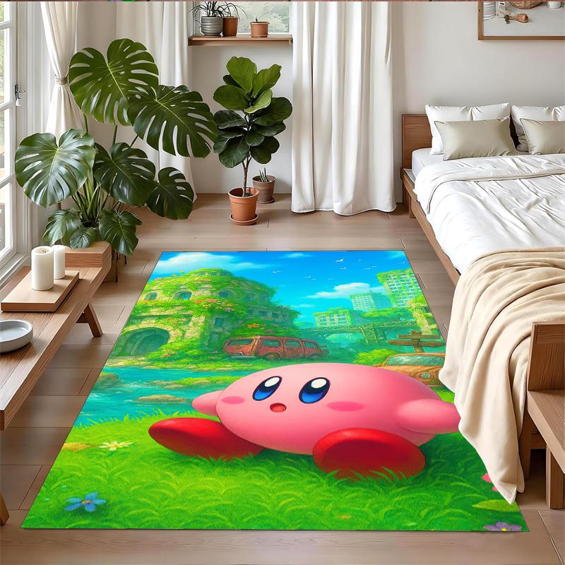 Kirby Print Crystal Velvet Plush Rug Anti?Slip Wear?Resistant Floor Carpet For Indoor Household Home Decoration