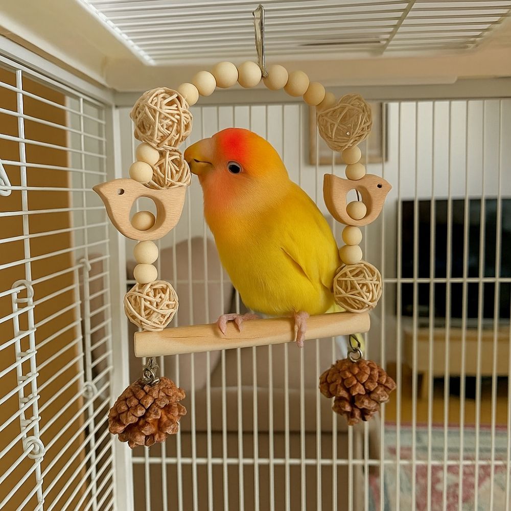 Hang Bird Swing Toy Wooden Bird Foraging Swing Funny Parrot Cage Toy  Entertainment