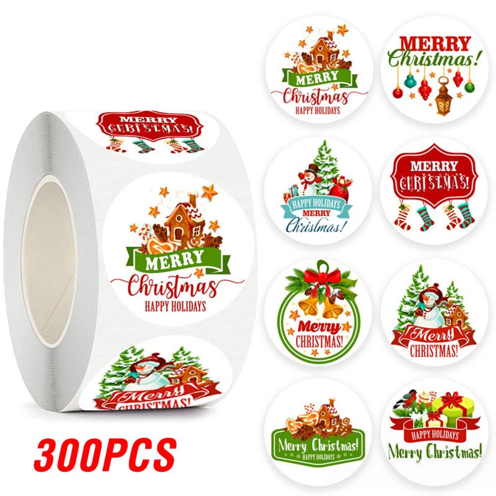 100-500pcs Merry Christmas Sticker , Round Adhesive Decoration Sticker for Cards Envelope Seal Xmas Gift Wraps Box Bags