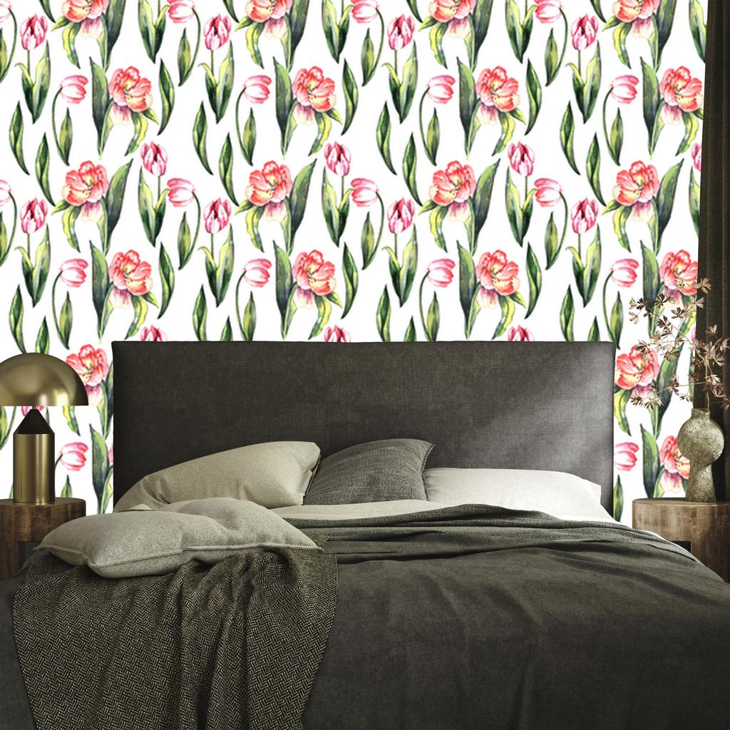 Painted Blooming Tulips Wallpaper for Living Room and Bedroom 50x1000