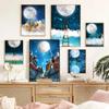 Good Night Moon Cartoon Humor Art Canvas Go To The Moon Wall Poster Print The Dream Painting Living Room Home Dormitory Decor