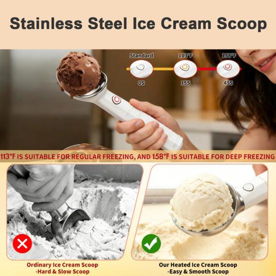 Electric Heated Ice Cream Scoop, Rechargeable Stainless Steel Spoon, Nonstick Ice Cream Scooper for Hard Ice Cream Gelato Yogurt