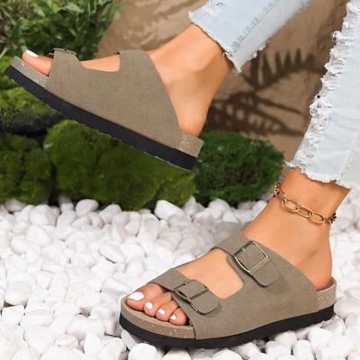 Модные женские замшевые тапочки мужские сандалии с пробковой стелькой для дома и пляжа новые женские тапочки на плоской подошве