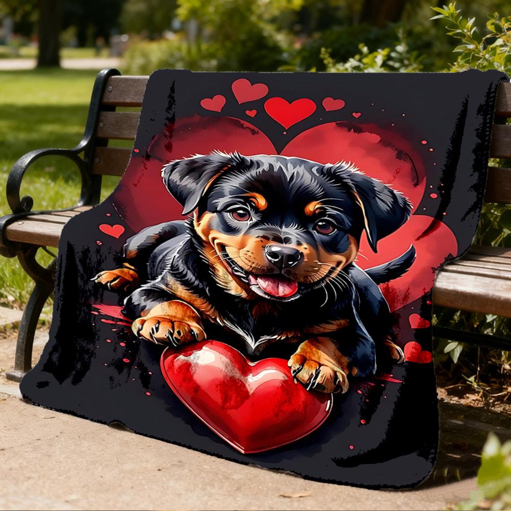 1pc Puppy Love Heart Outdoor Blanket - Lightweight Flannel Throw For Travel, Camping, Livingroom, Couch, Chair yy251114200