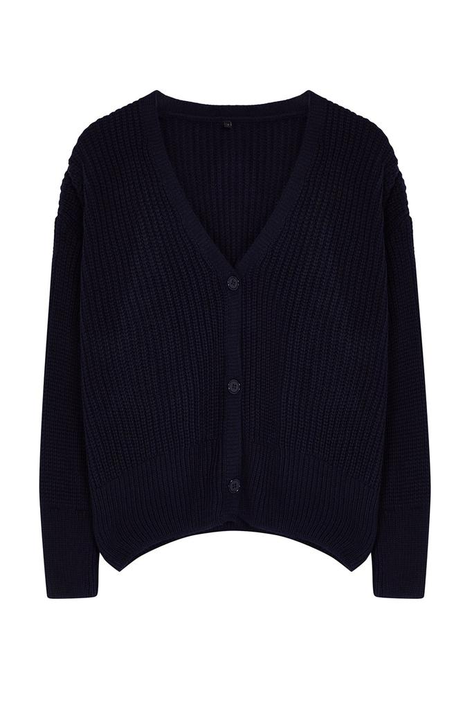 Women's Fashionable Stylish Cardigan Black Wide Fit V-Neck Knitwear Cardigan