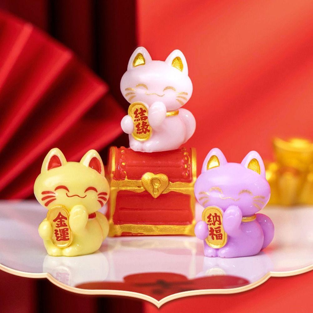 Creative Lucky Cat Figurine Cartoon Animal Model Miniatures Lucky Cat Statue Collectible