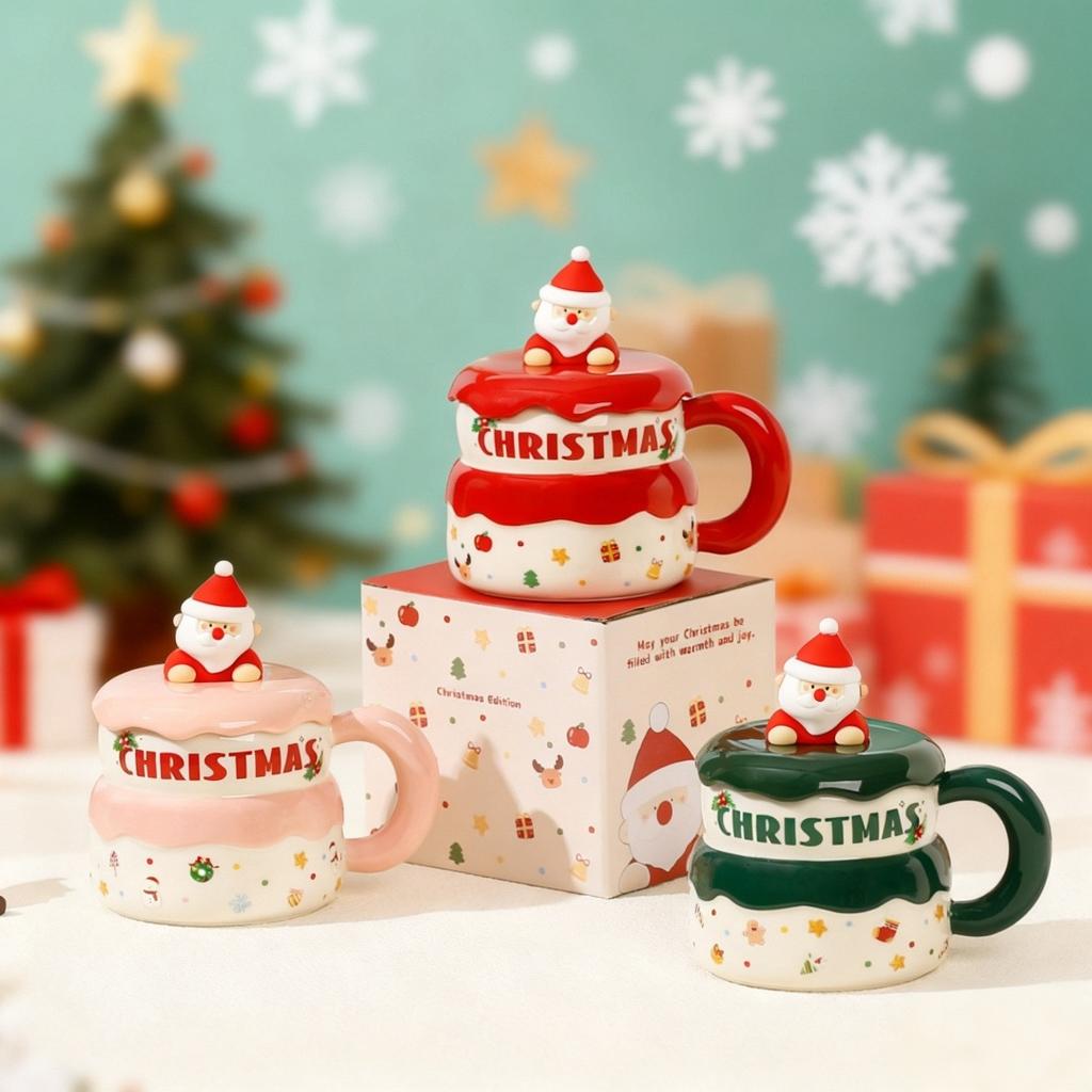 New Christmas gift ceramic cup with lid doll couple mug high value large capacity water cup set cup