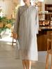 Johnature Женское однотонное Cheongsam в китайском стиле со стойкой и длинными рукавами на пуговицах, винтажное весеннее платье Ramie, женская одежда