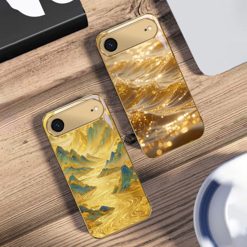 Золотой пейзаж Для iPhone 17Pro Max 16 17 Pro 15 Pro 14 13 Plus 12 Mini 11Pro Max XR 16E 17Air Золотой стеклянный чехол для телефона