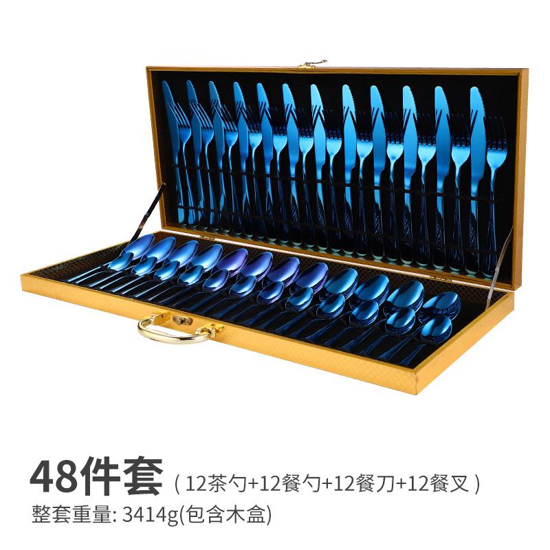 Light Luxury Stainless Steel Knife, Fork and Spoon 48 Pieces Gift Golden Wooden Box Set Hotel Western-style Tableware