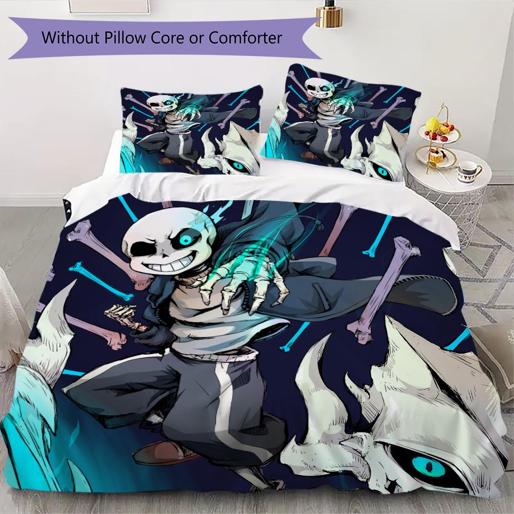Undertale Sans anime Pattern Bedding,Quilt Set Quilt Cover Pillowcase Home Birthday Gift (1*duvet cover+2*pillowcase,without core)XSJT0917203