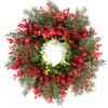 Artificial Eucalyptus Red Fruit Wreaths, Christmas Home Door Decorations with Pine Needles and Green Plants