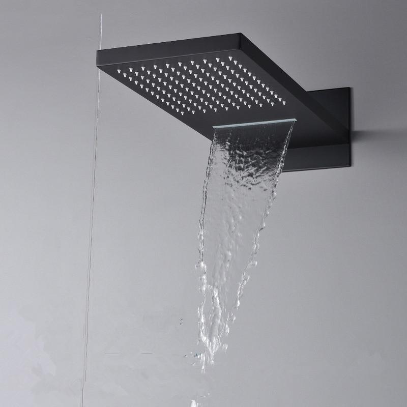 Термостатический смеситель для душа в ванной комнате, встраиваемый в стену, матовый золотой смеситель для ванны и душа, термостатический смеситель для ванны и тропического душа