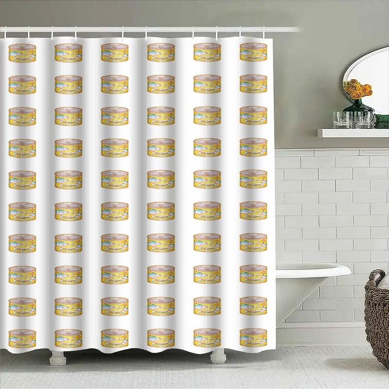 Bright White Shower Curtain With Cartoon Tuna Fish Design, Waterproof Bathroom Decor Perfect For Kids' Bathrooms Or Pet Shelters