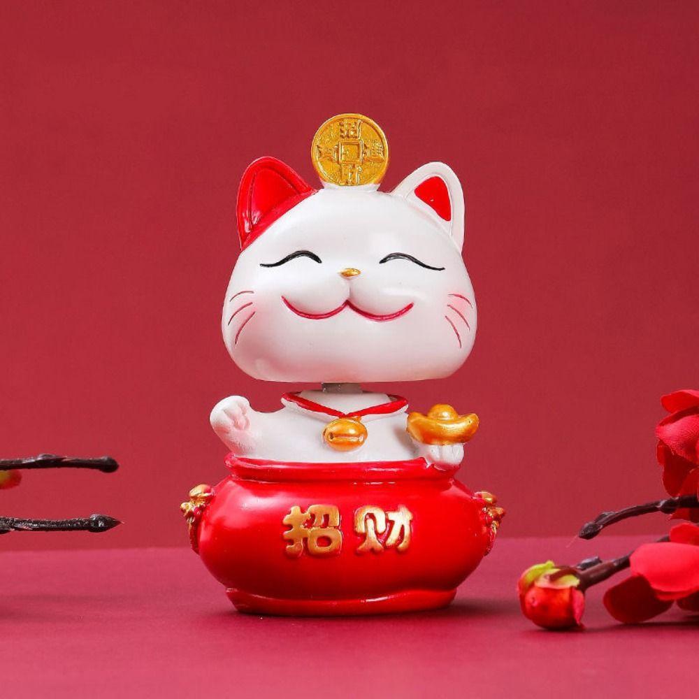 Shake Head Lucky Cat Car Decoration Waving Arm Maneki Neko Ornament  Desktop Decoration