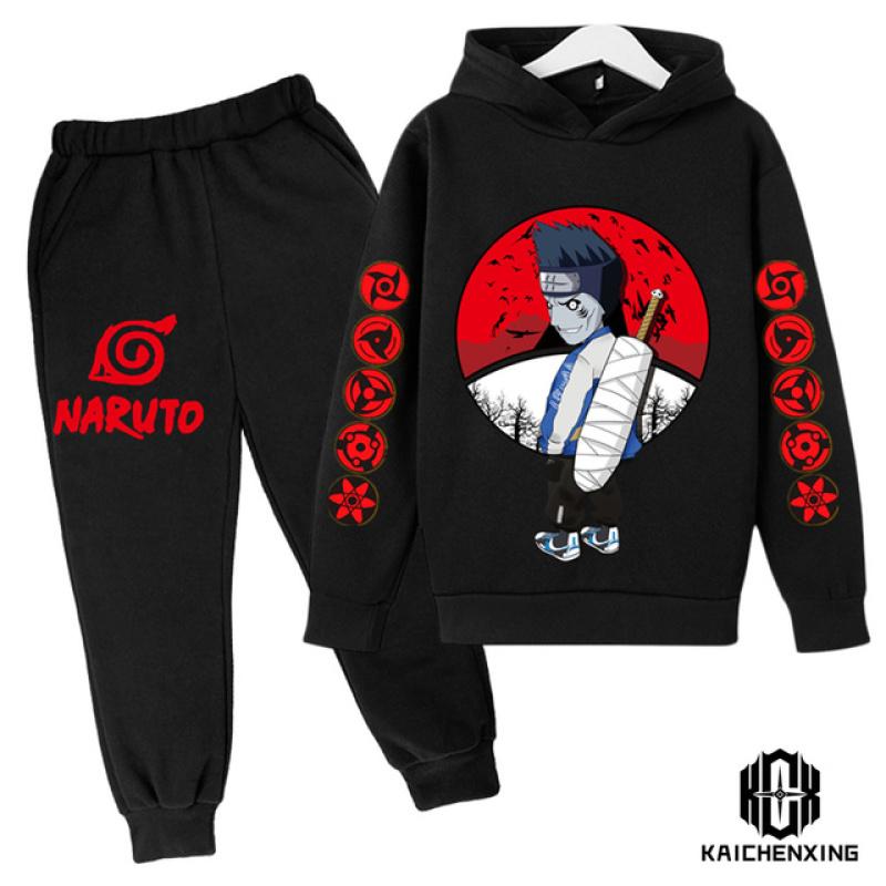 Толстовка с капюшоном «Наруто», детский спортивный костюм, комплект одежды для мальчиков, одежда для маленьких девочек, повседневные свитера с капюшоном «Какаши» + брюки, 2 шт.