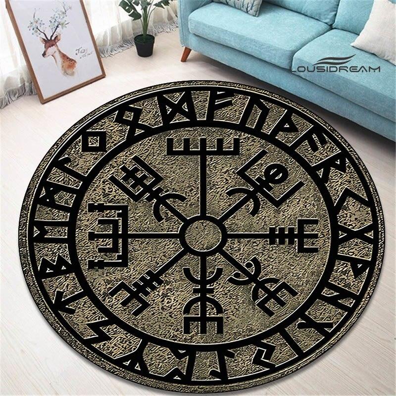 Круглый ковер с принтом viking vegvisir, красивый нескользящий ковер для гостиной, спальни, реквизит для фотосъемки, подарок на день рождения