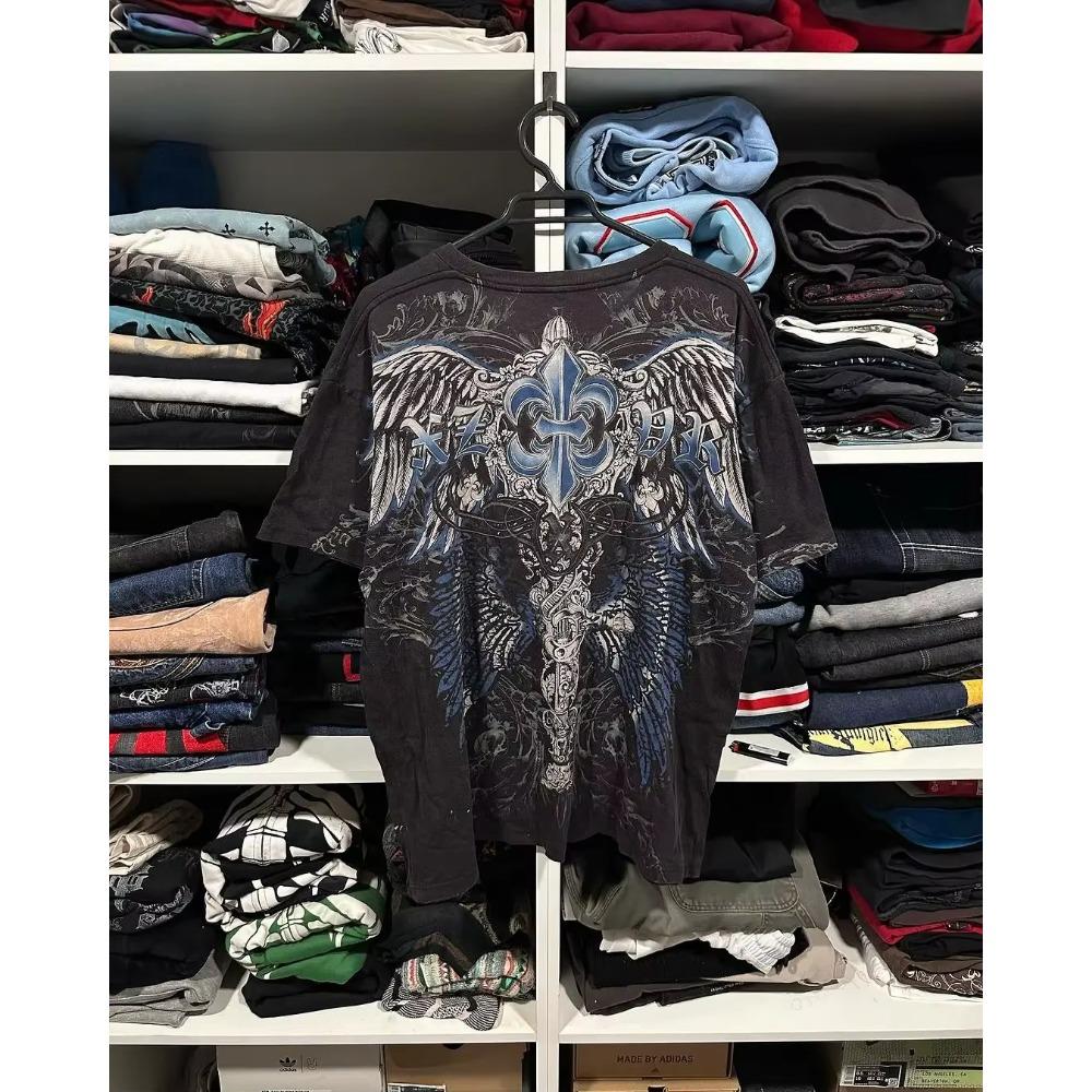 Уличный стиль женские топы с коротким рукавом лето ретро готический стиль высокий дизайн гербовый сбор Y2k панк стиль корейская мода