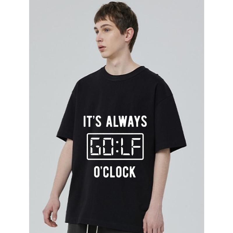 Черная футболка с принтом цифровых часов «Its Always Golf Oclock» для повседневной носки и любителей гольфа
